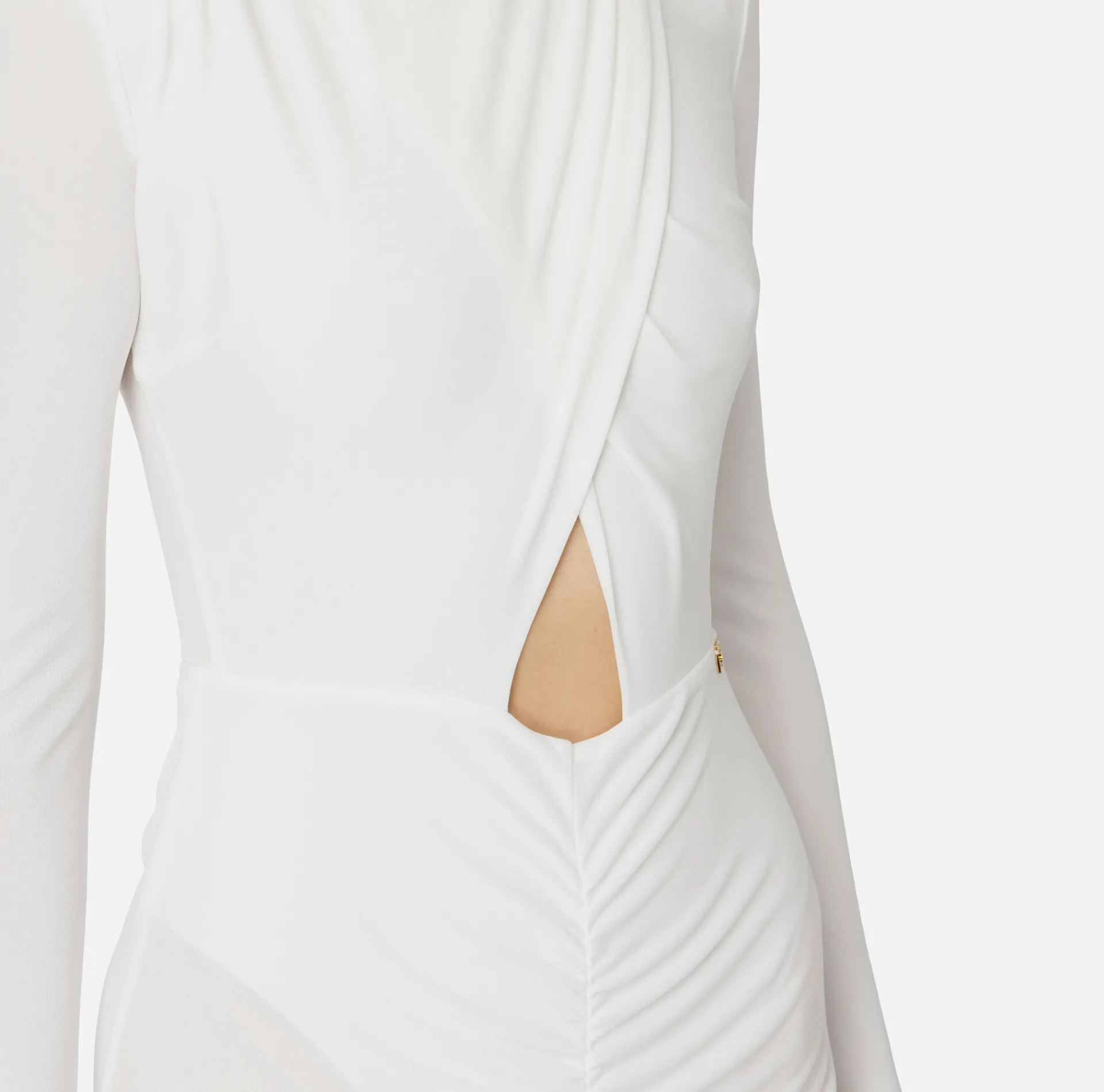 Elisabetta Franchi Midi Dresses|Dresses|Shiny jersey midi dress with draping Ivory