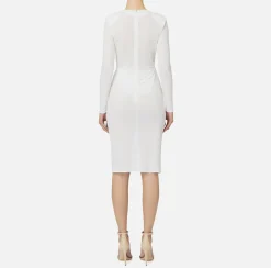 Elisabetta Franchi Midi Dresses|Dresses|Shiny jersey midi dress with draping Ivory