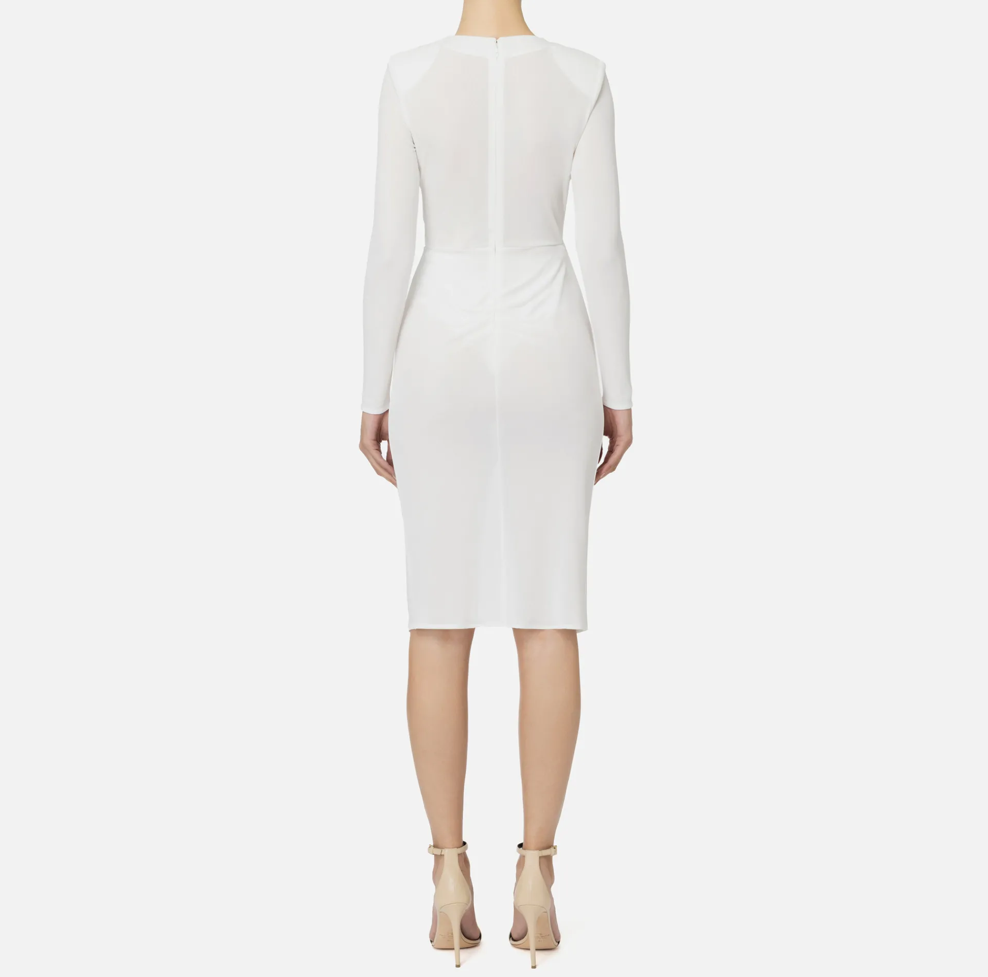 Elisabetta Franchi Midi Dresses|Dresses|Shiny jersey midi dress with draping Ivory