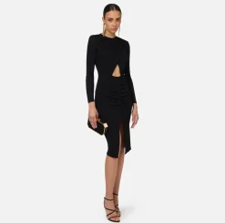 Elisabetta Franchi Dresses|Midi Dresses|Shiny jersey midi dress with draping