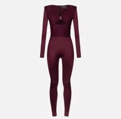Elisabetta Franchi Jumpsuits|Shiny Lycra jumpsuit with pleated inserts RougeNoir