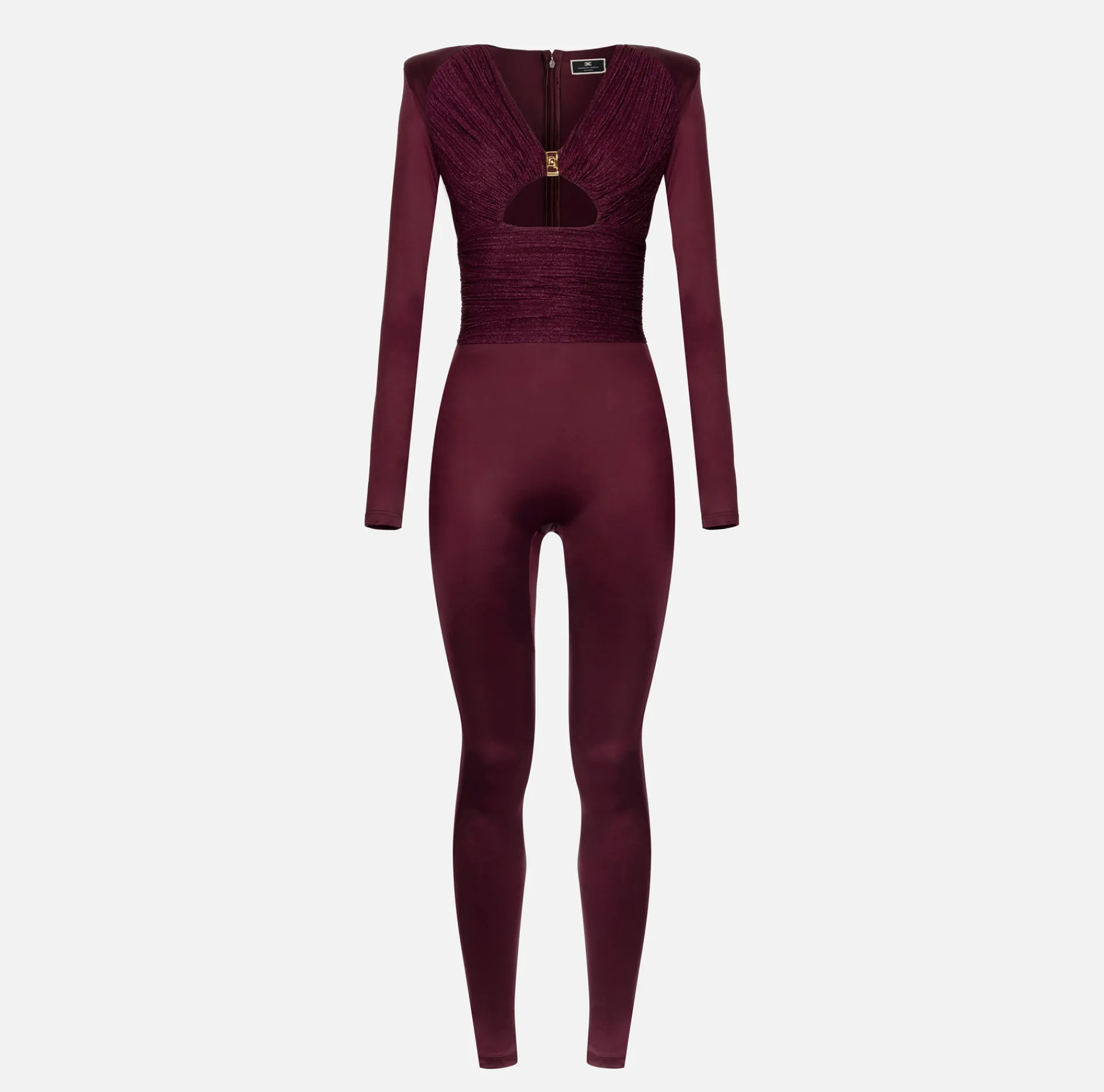 Elisabetta Franchi Jumpsuits|Shiny Lycra jumpsuit with pleated inserts RougeNoir
