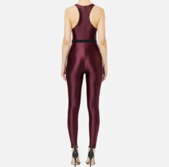 Elisabetta Franchi Jumpsuits|Shiny Lycra jumpsuit with logoed elastic RougeNoir