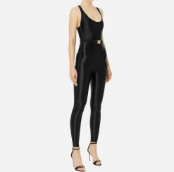 Elisabetta Franchi Jumpsuits|Shiny Lycra jumpsuit with logoed elastic Black