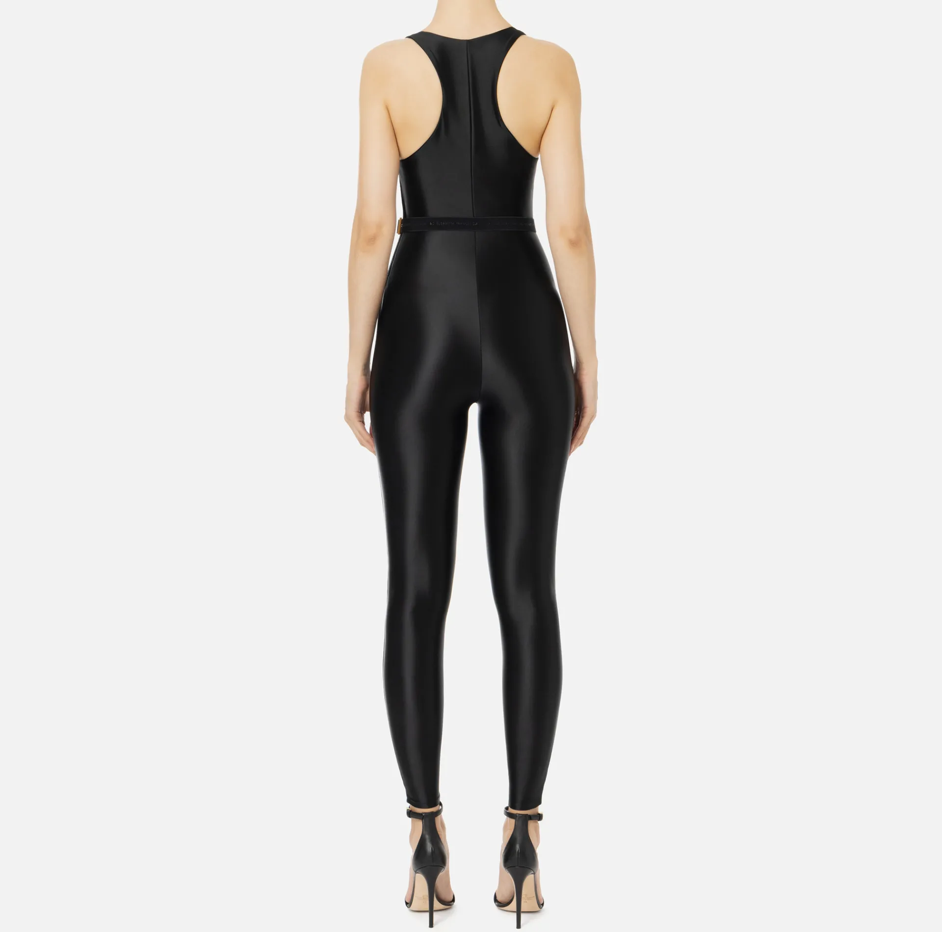 Elisabetta Franchi Jumpsuits|Shiny Lycra jumpsuit with logoed elastic Black
