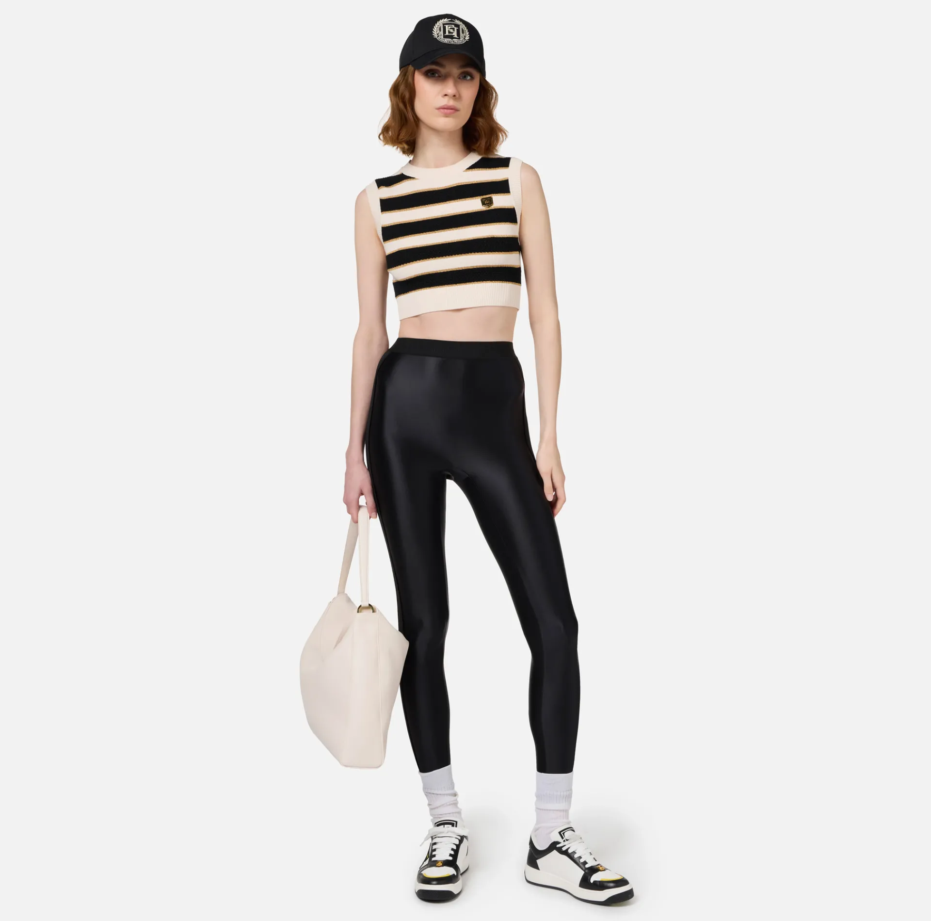 Elisabetta Franchi Trousers And Shorts|Shiny Lycra leggings with logoed elastic Black