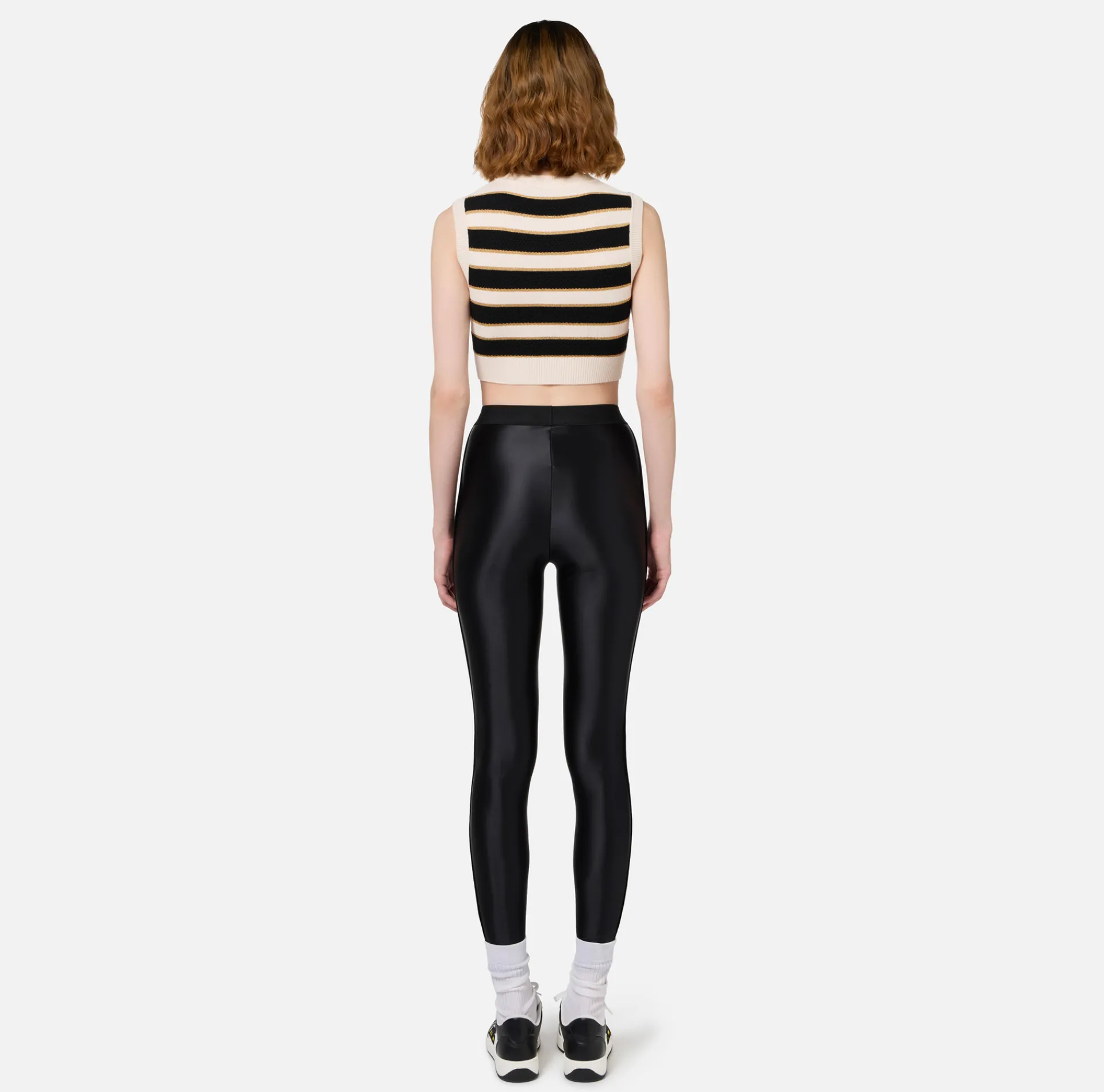 Elisabetta Franchi Trousers And Shorts|Shiny Lycra leggings with logoed elastic Black