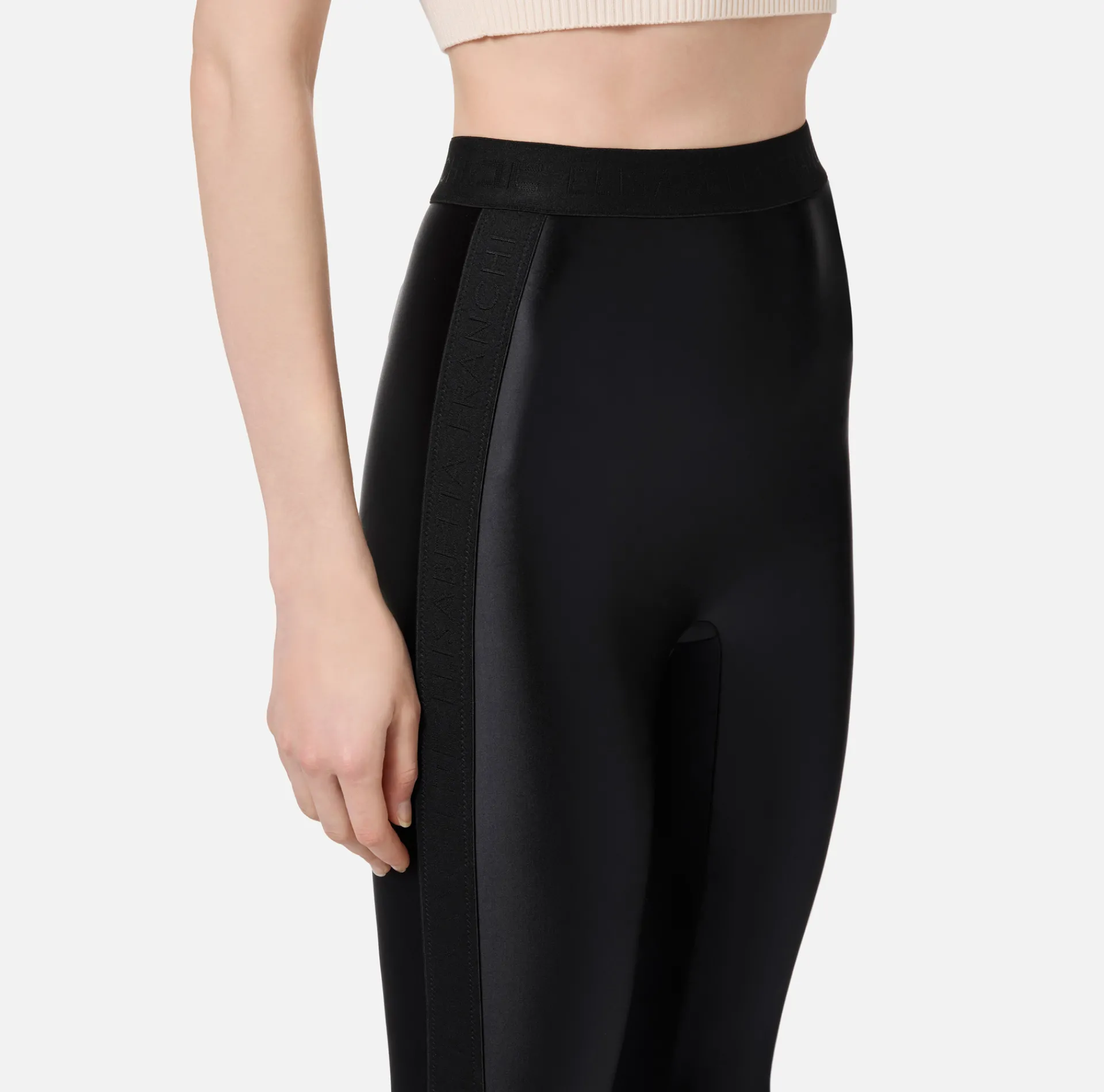 Elisabetta Franchi Trousers And Shorts|Shiny Lycra leggings with logoed elastic