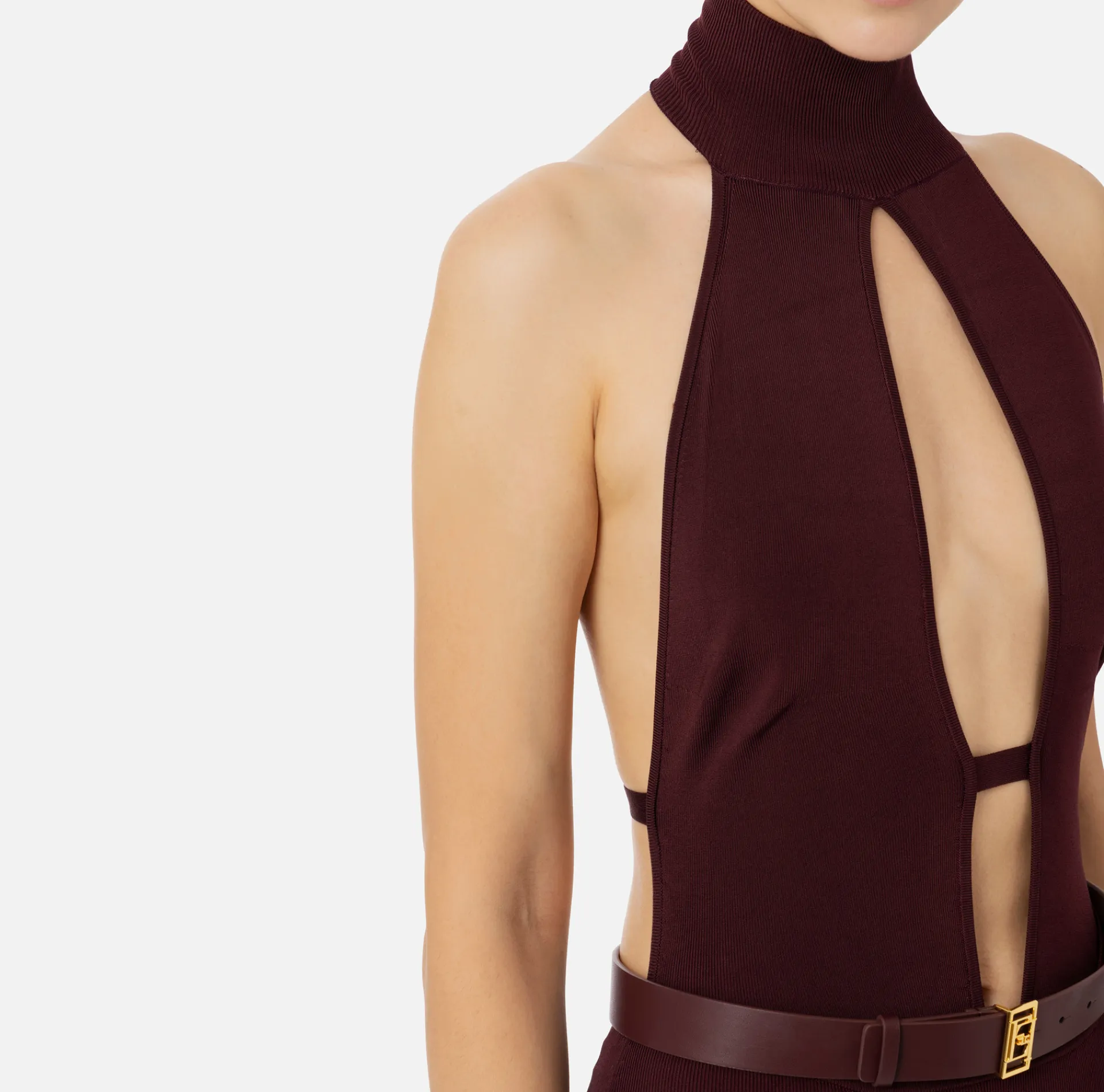Elisabetta Franchi Jumpsuits|Shiny viscose jumpsuit with belt RougeNoir
