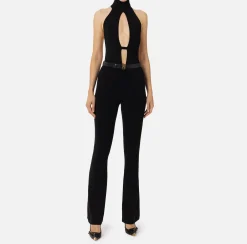Elisabetta Franchi Jumpsuits|Shiny viscose jumpsuit with belt Black