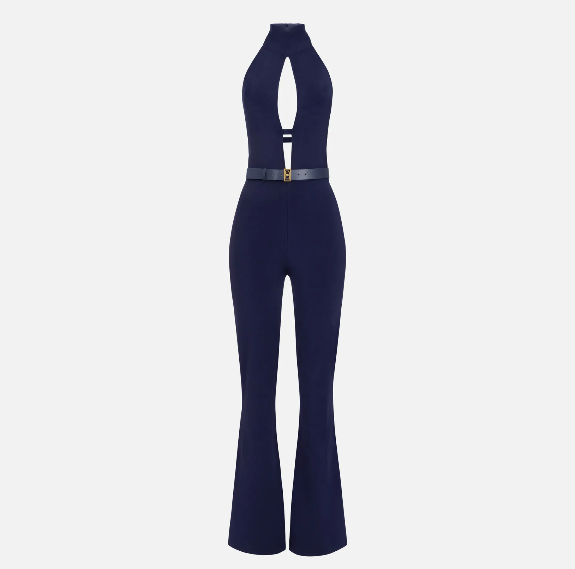 Elisabetta Franchi Jumpsuits|Shiny viscose jumpsuit with belt Navy