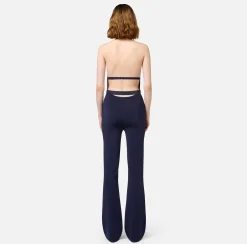 Elisabetta Franchi Jumpsuits|Shiny viscose jumpsuit with belt Navy