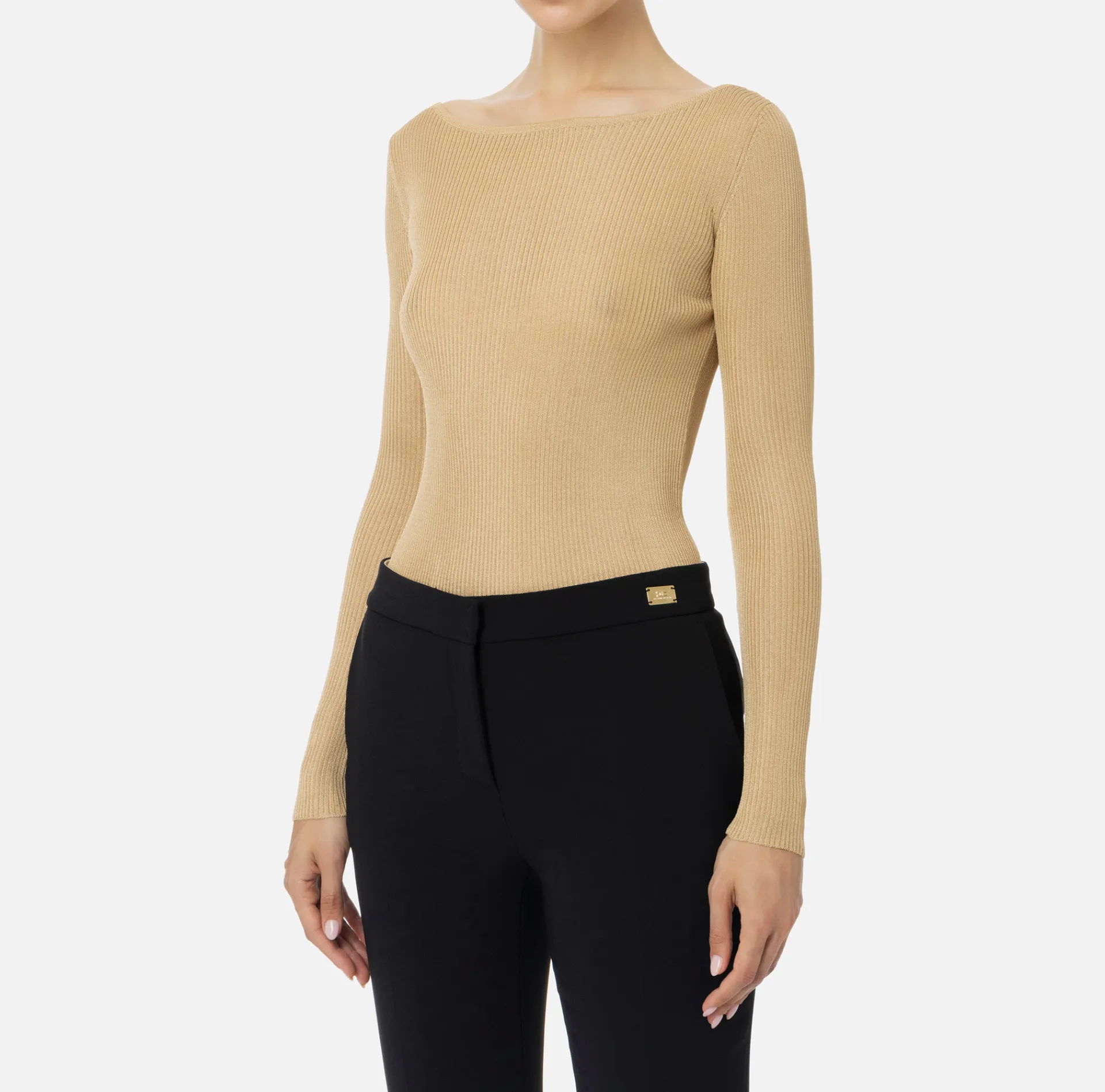 Elisabetta Franchi Knitwear And Sweatshirts|Shirt in pleated rib viscose fabric Cream