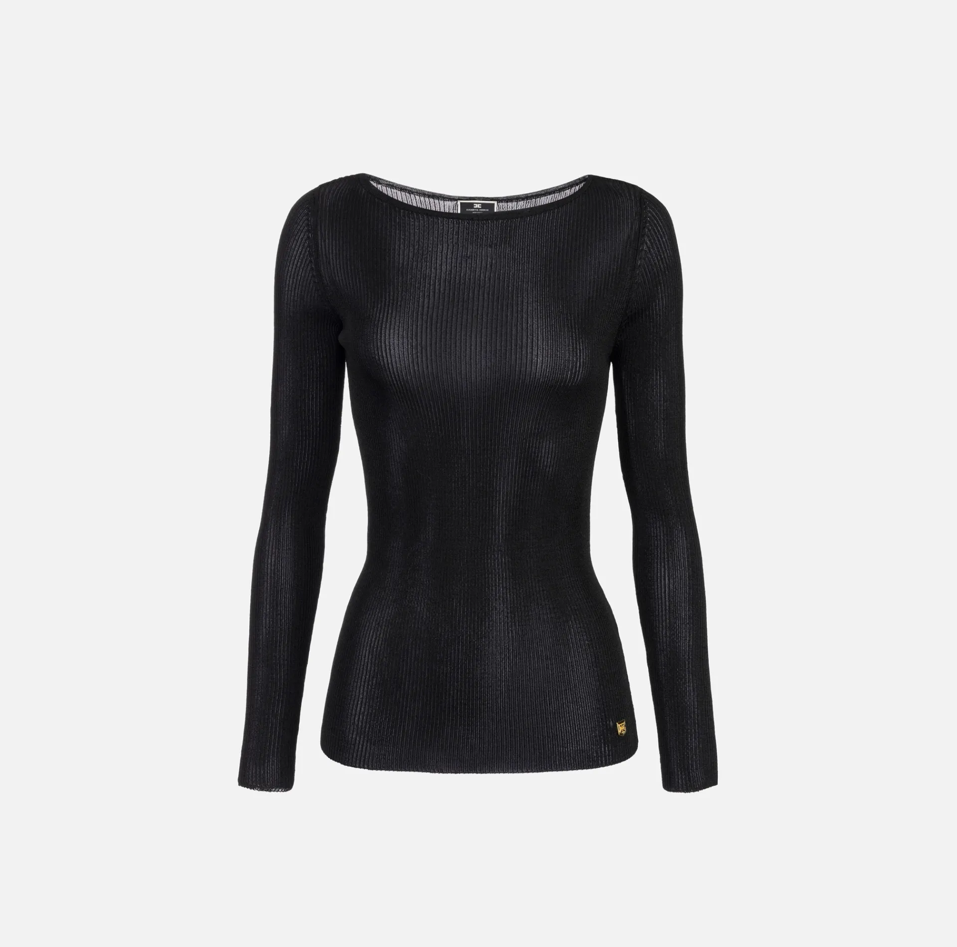 Elisabetta Franchi Knitwear And Sweatshirts|Shirt in pleated rib viscose fabric Black