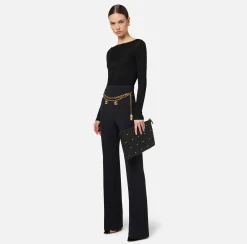 Elisabetta Franchi Knitwear And Sweatshirts|Shirt in pleated rib viscose fabric Black