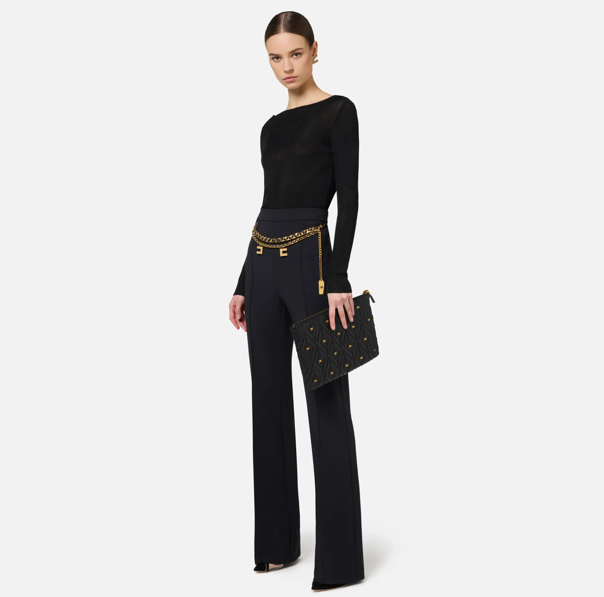 Elisabetta Franchi Knitwear And Sweatshirts|Shirt in pleated rib viscose fabric Black