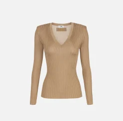 Elisabetta Franchi Knitwear And Sweatshirts|Shirt in ribbed viscose fabric Camel