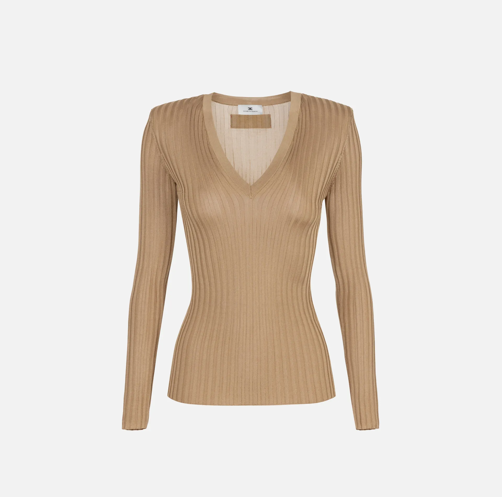 Elisabetta Franchi Knitwear And Sweatshirts|Shirt in ribbed viscose fabric Camel