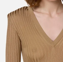 Elisabetta Franchi Knitwear And Sweatshirts|Shirt in ribbed viscose fabric Camel