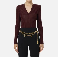 Elisabetta Franchi Knitwear And Sweatshirts|Shirt in ribbed viscose fabric RougeNoir