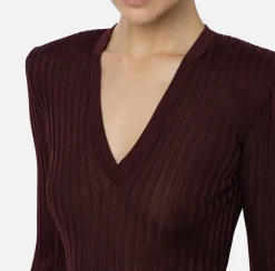 Elisabetta Franchi Knitwear And Sweatshirts|Shirt in ribbed viscose fabric RougeNoir