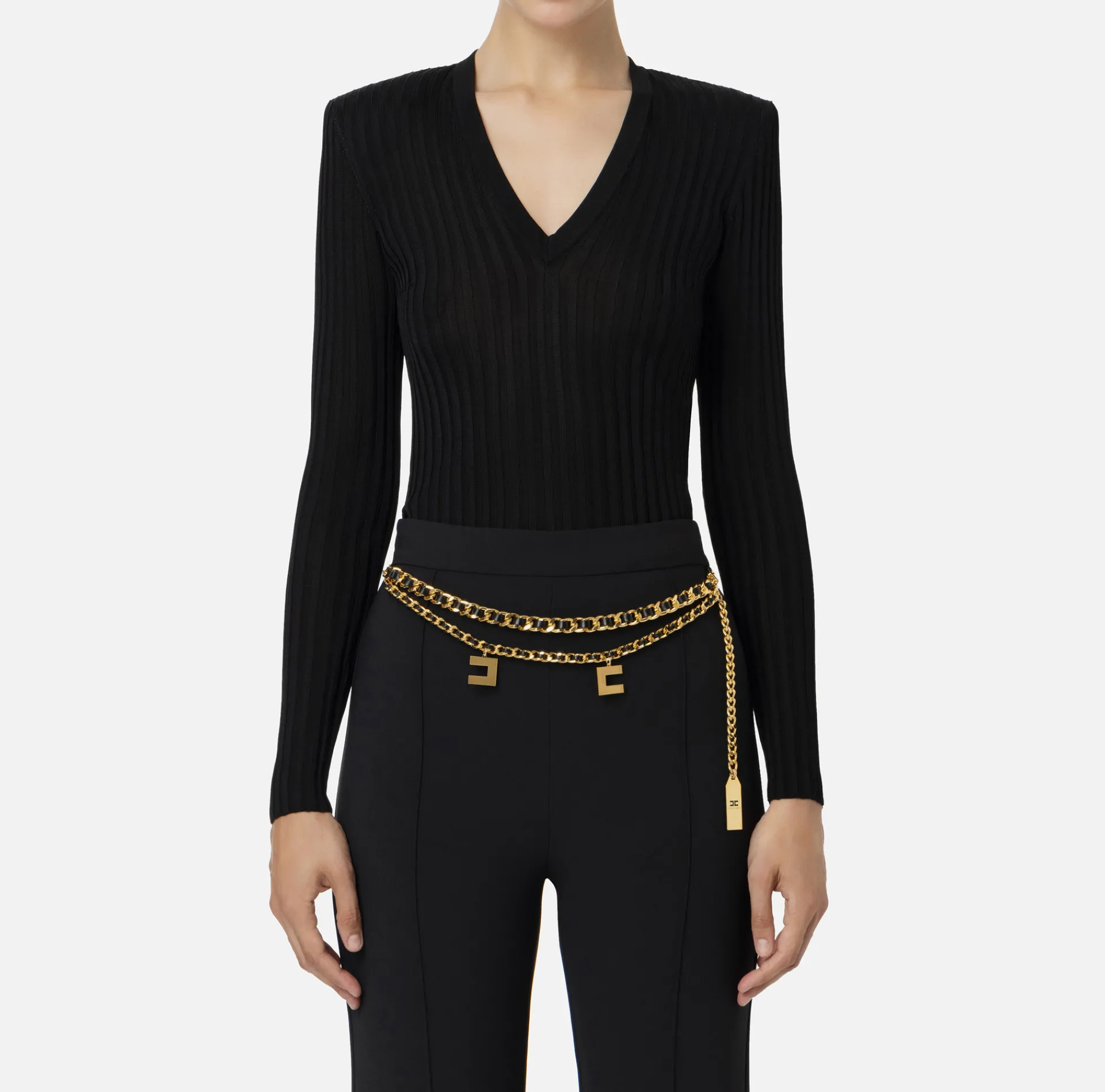 Elisabetta Franchi Knitwear And Sweatshirts|Shirt in ribbed viscose fabric Black