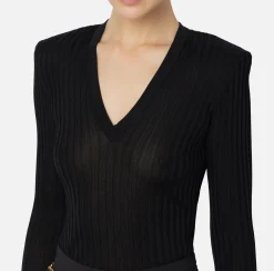 Elisabetta Franchi Knitwear And Sweatshirts|Shirt in ribbed viscose fabric Black
