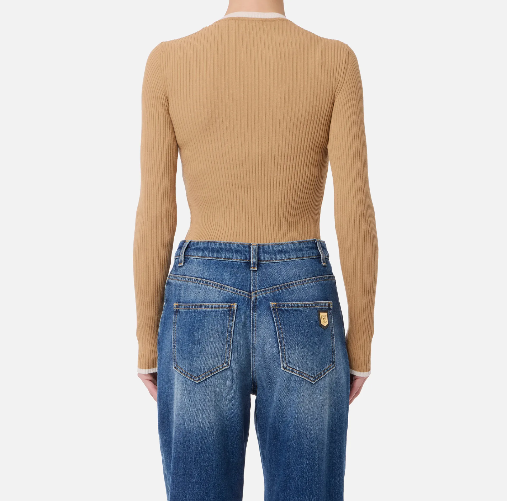 Elisabetta Franchi Knitwear And Sweatshirts|Shirt in viscose fabric with college-style logo Camel/Butter