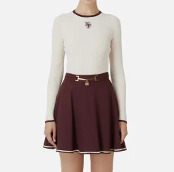 Elisabetta Franchi Knitwear And Sweatshirts|Shirt in viscose fabric with college-style logo Butter/RougeNoir