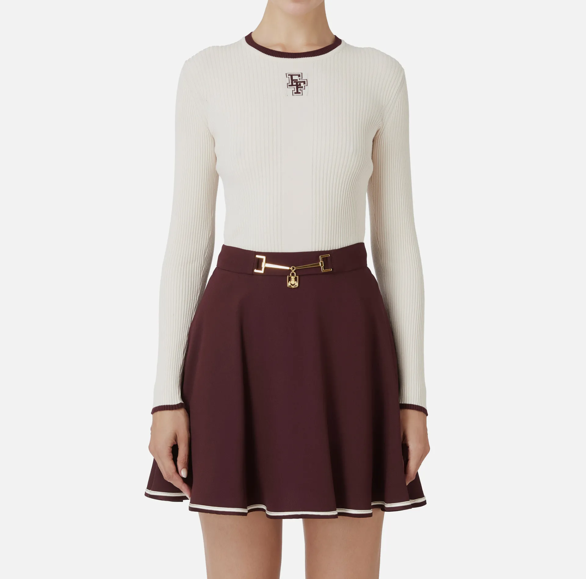 Elisabetta Franchi Knitwear And Sweatshirts|Shirt in viscose fabric with college-style logo Butter/RougeNoir
