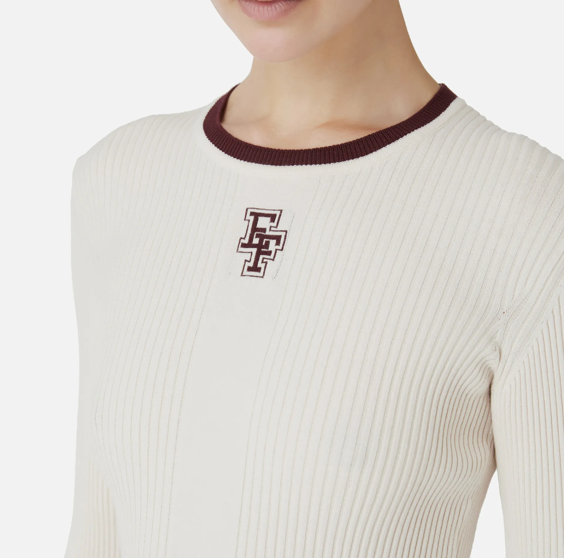 Elisabetta Franchi Knitwear And Sweatshirts|Shirt in viscose fabric with college-style logo Butter/RougeNoir