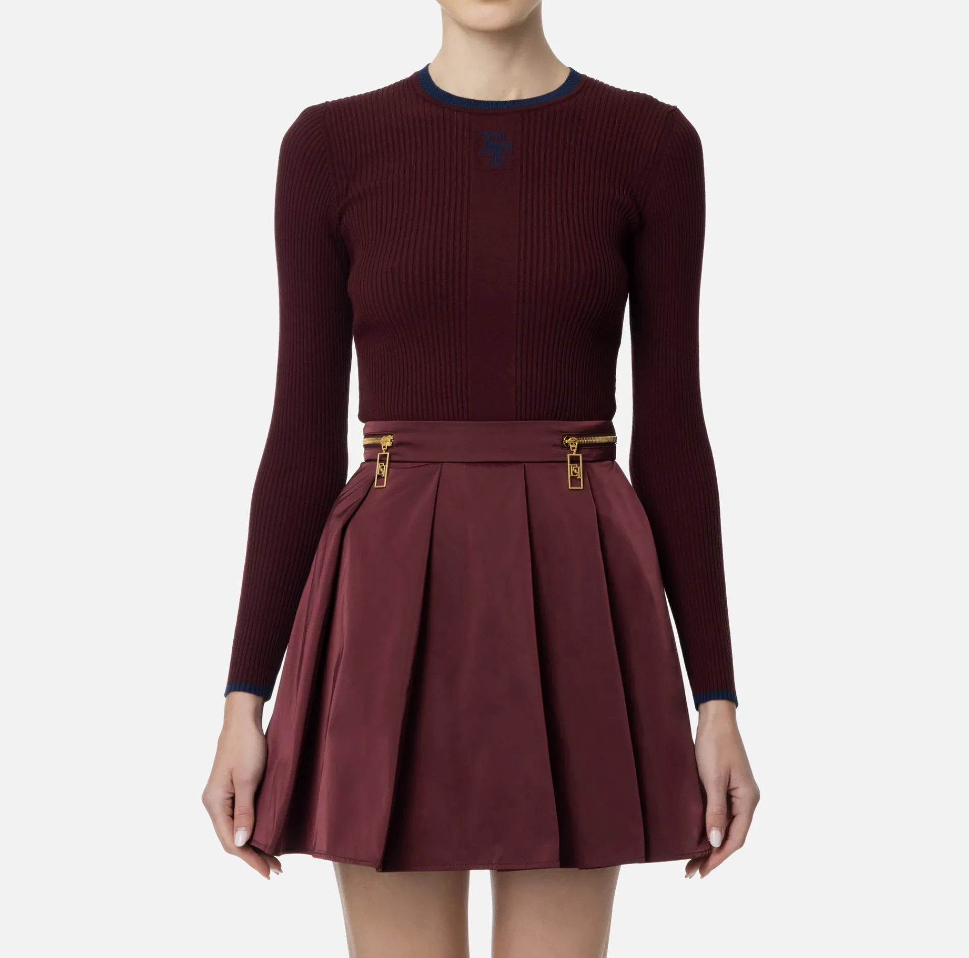 Elisabetta Franchi Knitwear And Sweatshirts|Shirt in viscose fabric with college-style logo Gold