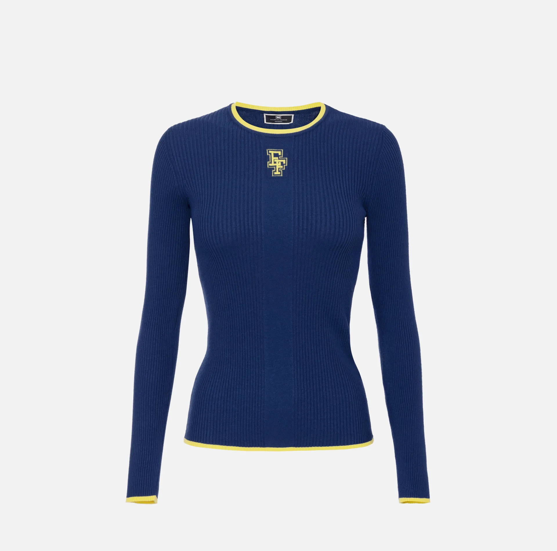 Elisabetta Franchi Knitwear And Sweatshirts|Shirt in viscose fabric with college-style logo Navy/Mimosa