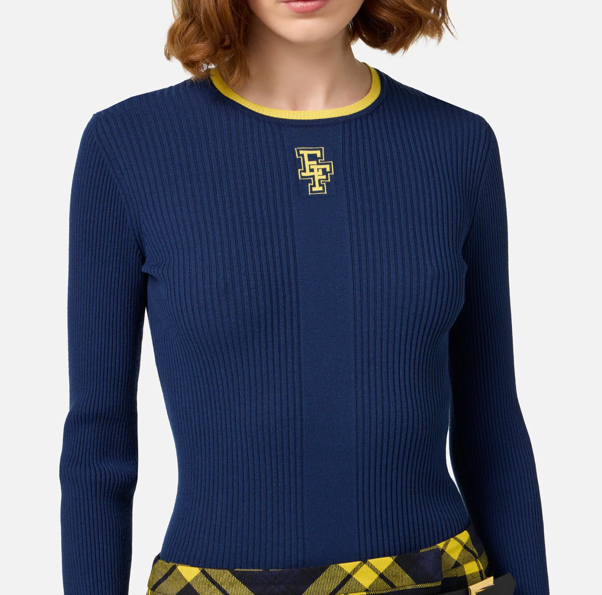 Elisabetta Franchi Knitwear And Sweatshirts|Shirt in viscose fabric with college-style logo Navy/Mimosa