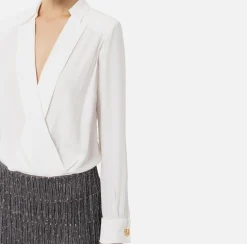 Elisabetta Franchi Red Carpet Dresses|Mini Dresses|Shirt mini-dress with sequin-embroidered skirt Ivory/Steel
