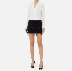 Elisabetta Franchi Red Carpet Dresses|Mini Dresses|Shirt mini-dress with sequin-embroidered skirt Ivory/Black