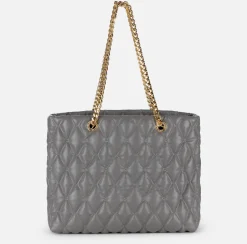 Elisabetta Franchi Shoulder Bags|Shopper bag in embossed fabric with chain handles Steel