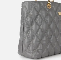 Elisabetta Franchi Shoulder Bags|Shopper bag in embossed fabric with chain handles Steel