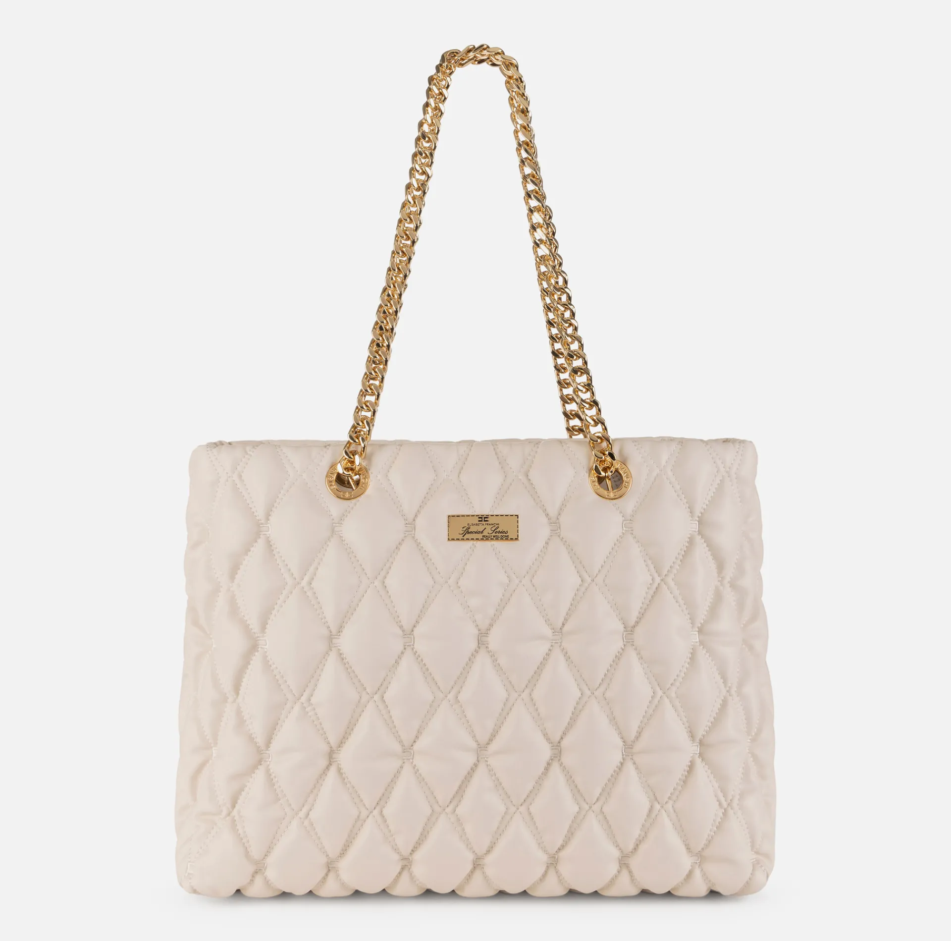 Elisabetta Franchi Shoulder Bags|Shopper bag in embossed fabric with chain handles Latex