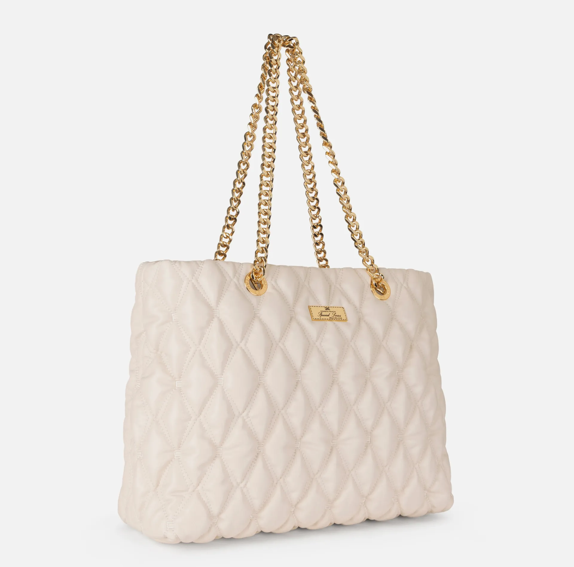 Elisabetta Franchi Shoulder Bags|Shopper bag in embossed fabric with chain handles Latex