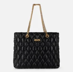 Elisabetta Franchi Shoulder Bags|Shopper bag in embossed fabric with chain handles Black