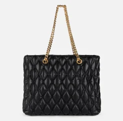Elisabetta Franchi Shoulder Bags|Shopper bag in embossed fabric with chain handles Black