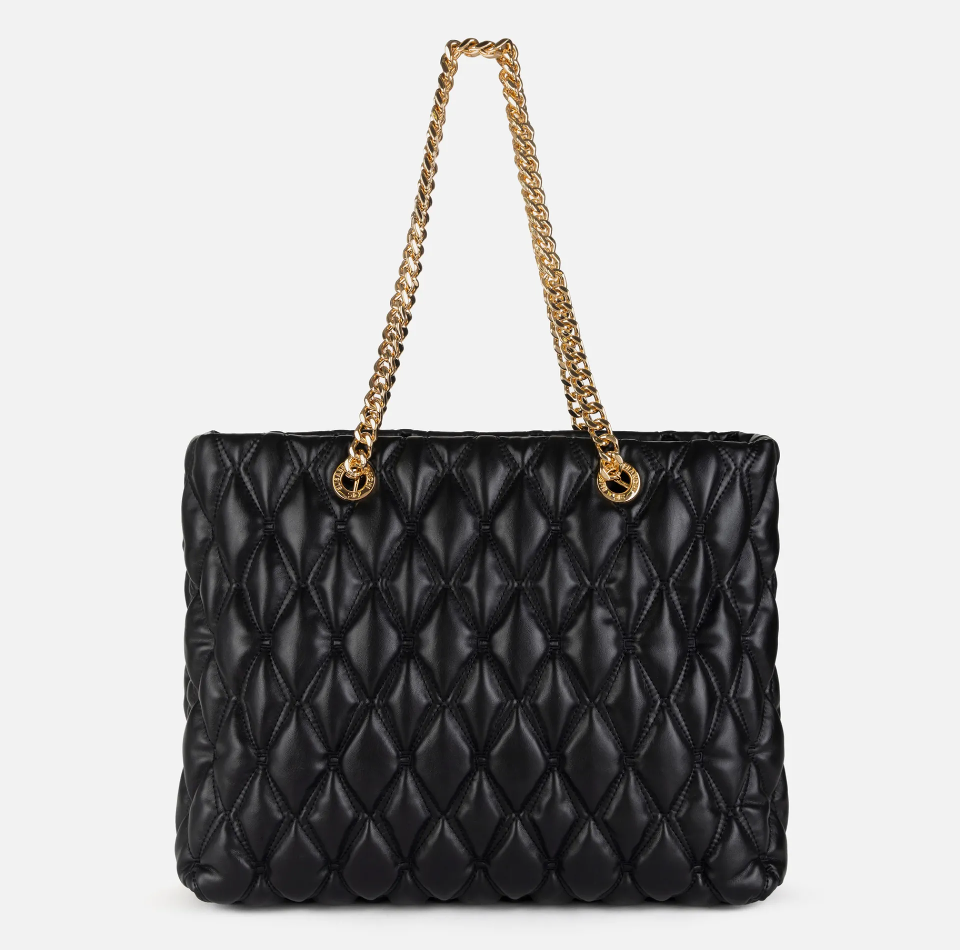 Elisabetta Franchi Shoulder Bags|Shopper bag in embossed fabric with chain handles Black