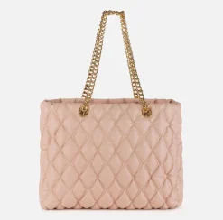 Elisabetta Franchi Shoulder Bags|Shopper bag in embossed fabric with chain handles Nude