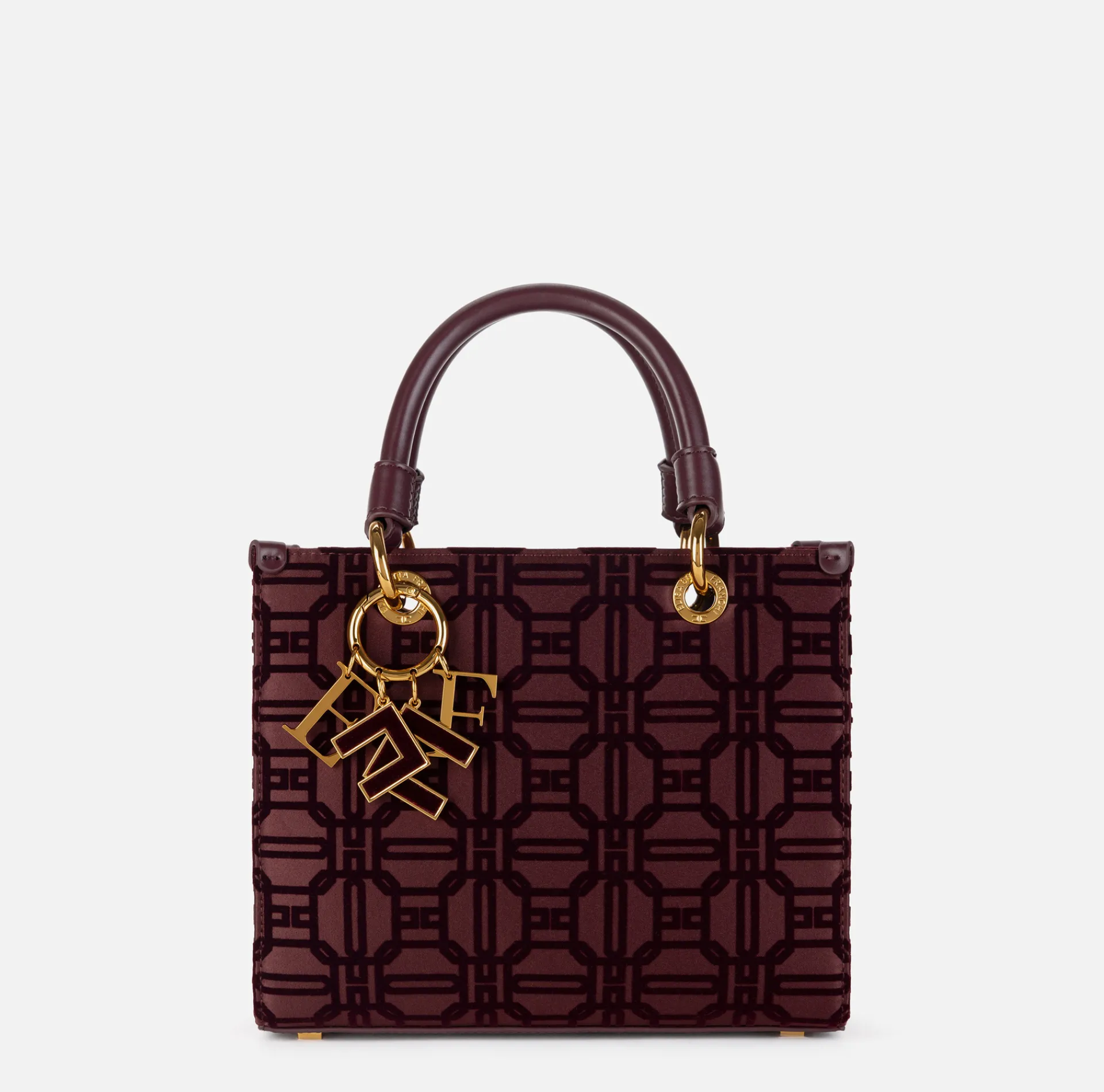 Elisabetta Franchi Handbags|Shopper bag in flock fabric with charms RougeNoir