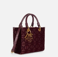 Elisabetta Franchi Handbags|Shopper bag in flock fabric with charms RougeNoir
