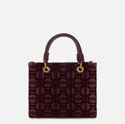 Elisabetta Franchi Handbags|Shopper bag in flock fabric with charms RougeNoir