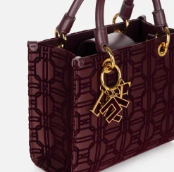 Elisabetta Franchi Handbags|Shopper bag in flock fabric with charms RougeNoir