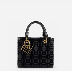 Elisabetta Franchi Handbags|Shopper bag in flock fabric with charms Black