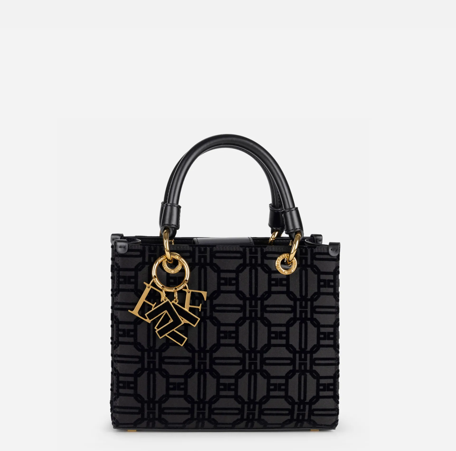 Elisabetta Franchi Handbags|Shopper bag in flock fabric with charms Black